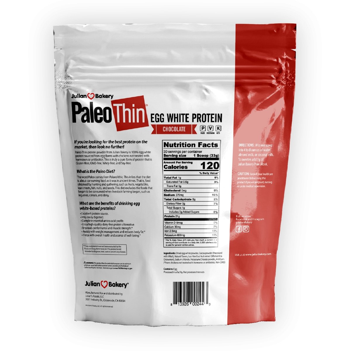 PaleoThin® Egg White Protein Chocolate - julianbakery