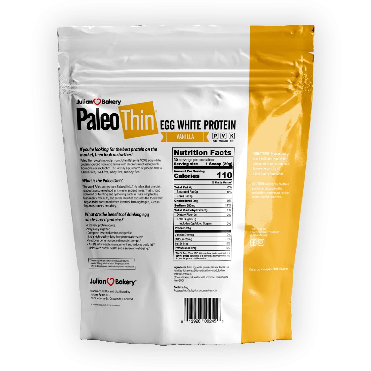 PaleoThin® Egg White Protein Vanilla - julianbakery